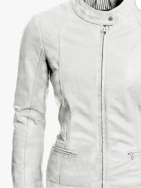 Le Chateau Women's White Leather Jacket